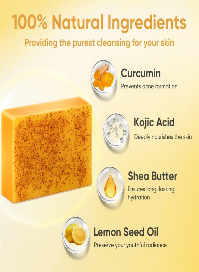 Treeroot 4 Pack Turmeric Soap, 100g Kojic Acid and Turmeric Soap Bar, Gently Clean the Face, Contains Retinol, Collagen, Vitamin C, Shea Butter, Used for Face & Body, SLS Free - Image 3